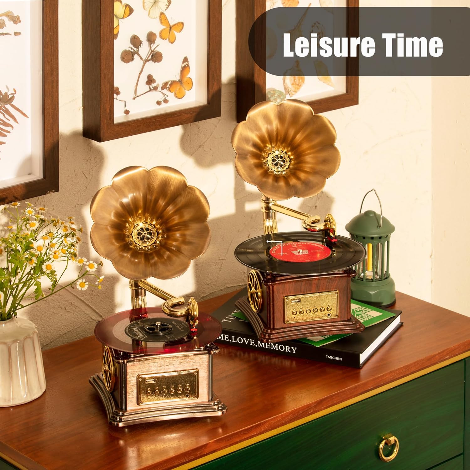 Vintage Style Wooden Record Player with Bluetooth, USB, AUX, FM Radio and Built-in Speakers (109HJ-1)