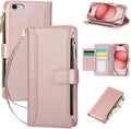 Compatible with iPhone 7/8/SE 2020/SE 2022 Wallet Case PU Leather Shockproof Protective Cover with Credit Card Slots, Zipper Pocket Detachable Wrist Strap,Unisex Design for Men/Women-Pink