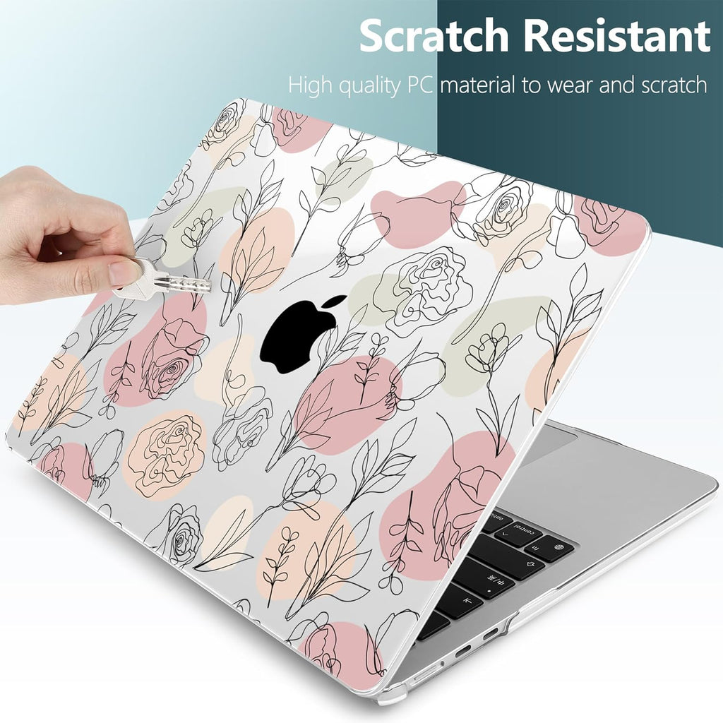 TWOLSKOO Compatible with M4 MacBook Air 15 inch Case 2025-2023 Released Model M4 A3241 M3 A3114 M2 A2941, Plastic Hard Shell & Screen Protector & Keyboard Cover & Trackpad Film, Line Flowers
