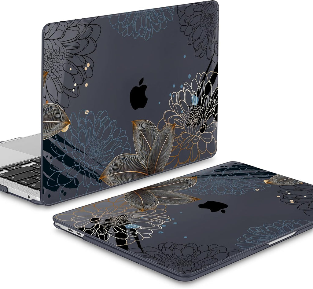 Mektron for MacBook Air 13 Case A1466/A1369 (2010-2017 Release), Snap-on Plastic Hard Shell Cover for MacBook Air 13.3 inch with Keyboard Cover, Line Chrysanthemums