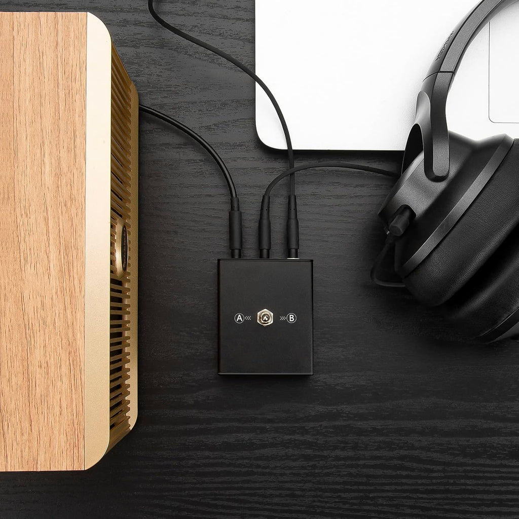 3.5 mm Audio Switcher, 2 Ports Audio Splitter Box (2 in 1 Out / 1 in 2 Out) Mini Headphone Manual Selector Converter with Bonus 47.2 in (120 cm) Cable, No External Power Required