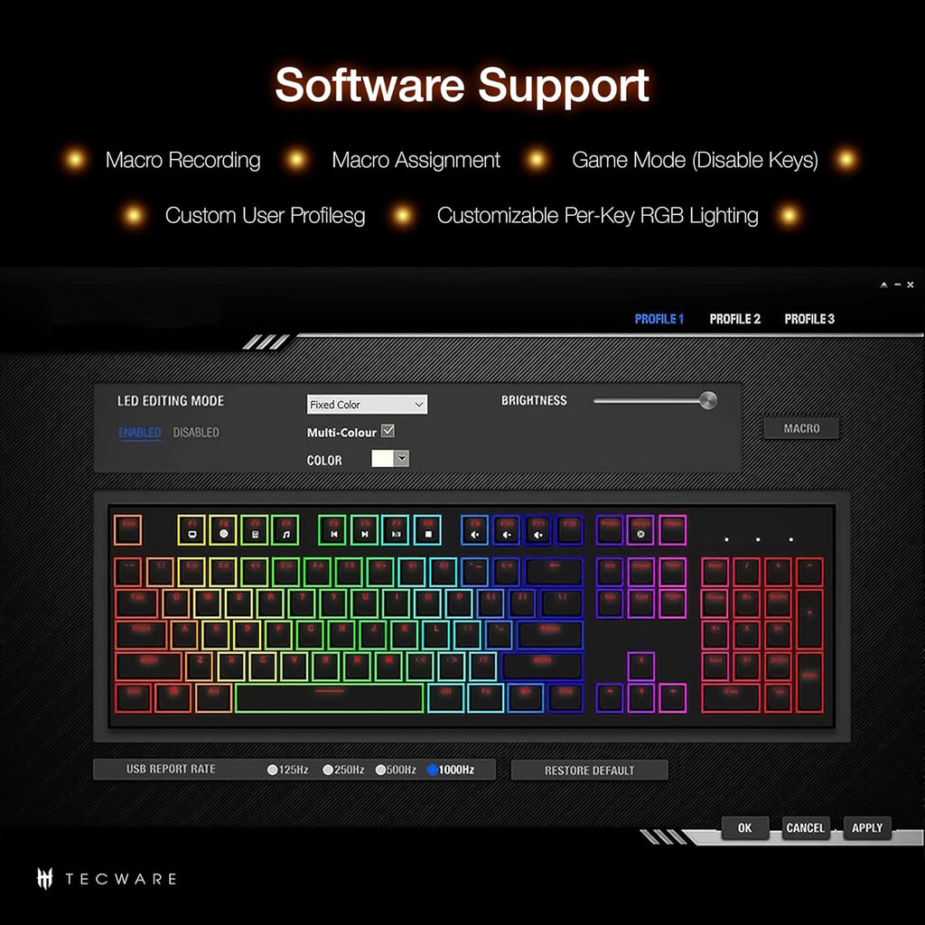 TECWARE Phantom+ Elite 87 Key RGB Mechanical Gaming Keyboard, LED Backlit, Universal Hot-Swap, Wired and Wireless, 3 Mode Connectivity, Thocky Sounding, White Elite Wraith Orange