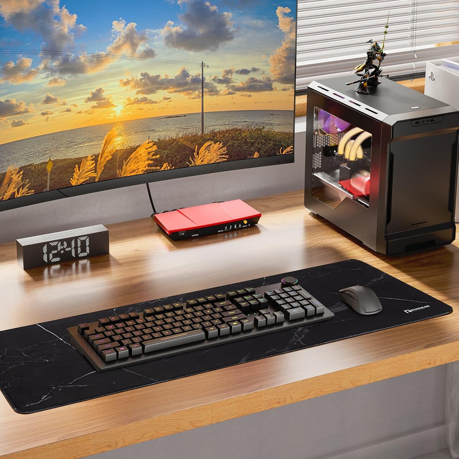 RAINYEAR Large Gaming Mouse Pad(31.5 x 11.8 Inch), Computer Mousepad with Anti-Slip Rubber Base, Smooth Large Keyboard Mouse Pad Mat for Gamer, Office, Home, Black Marble