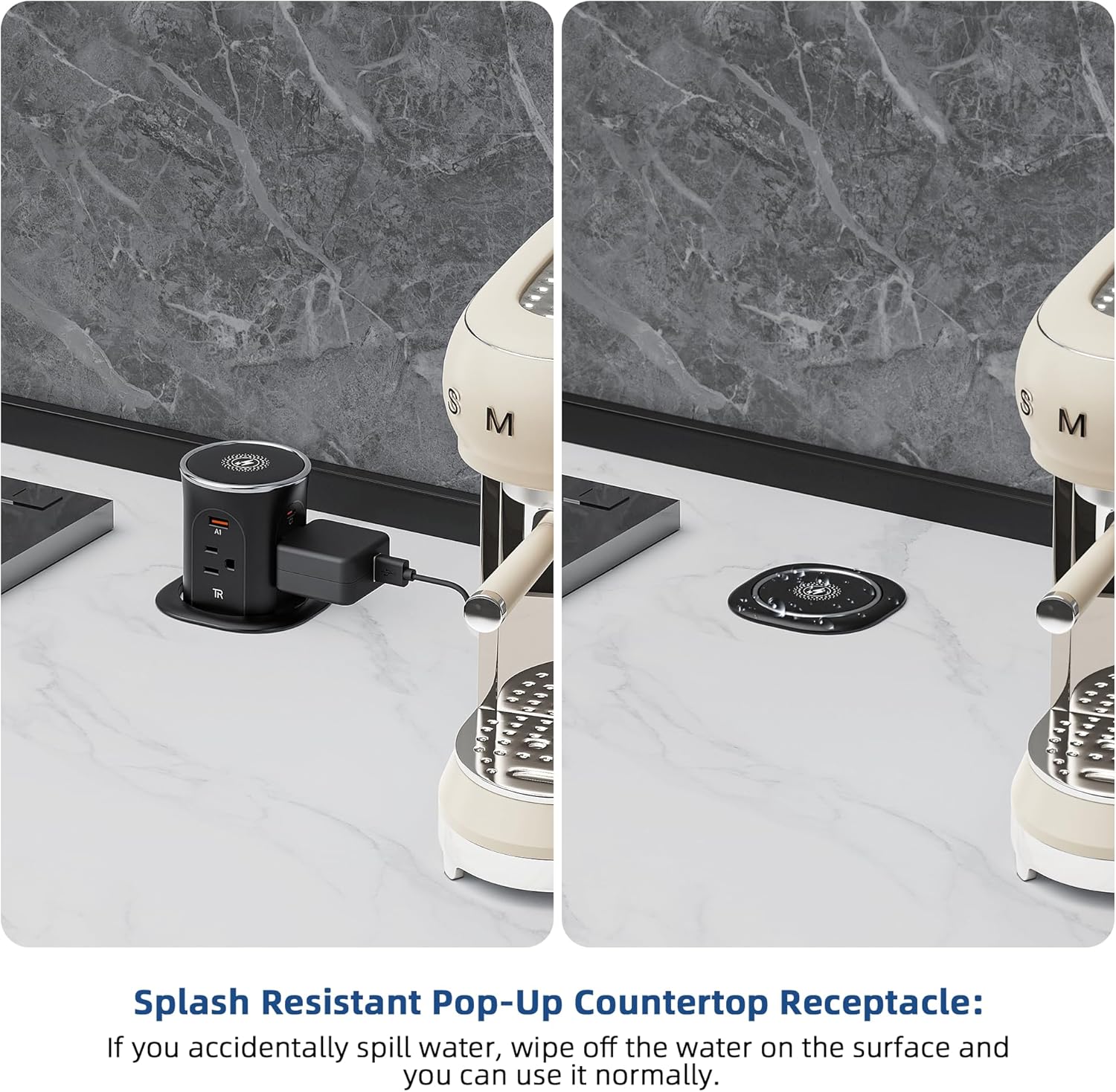 Jgstkcity Pop Up Countertop Outlet with 15W Wireless Charger,20W USB C Ports,Flush Mount Tamper Resistant,Recessed Grommet Receptacle,4 USB 4 Outlets,15A,1875W,ETL Listed,3.15in Hole,Black