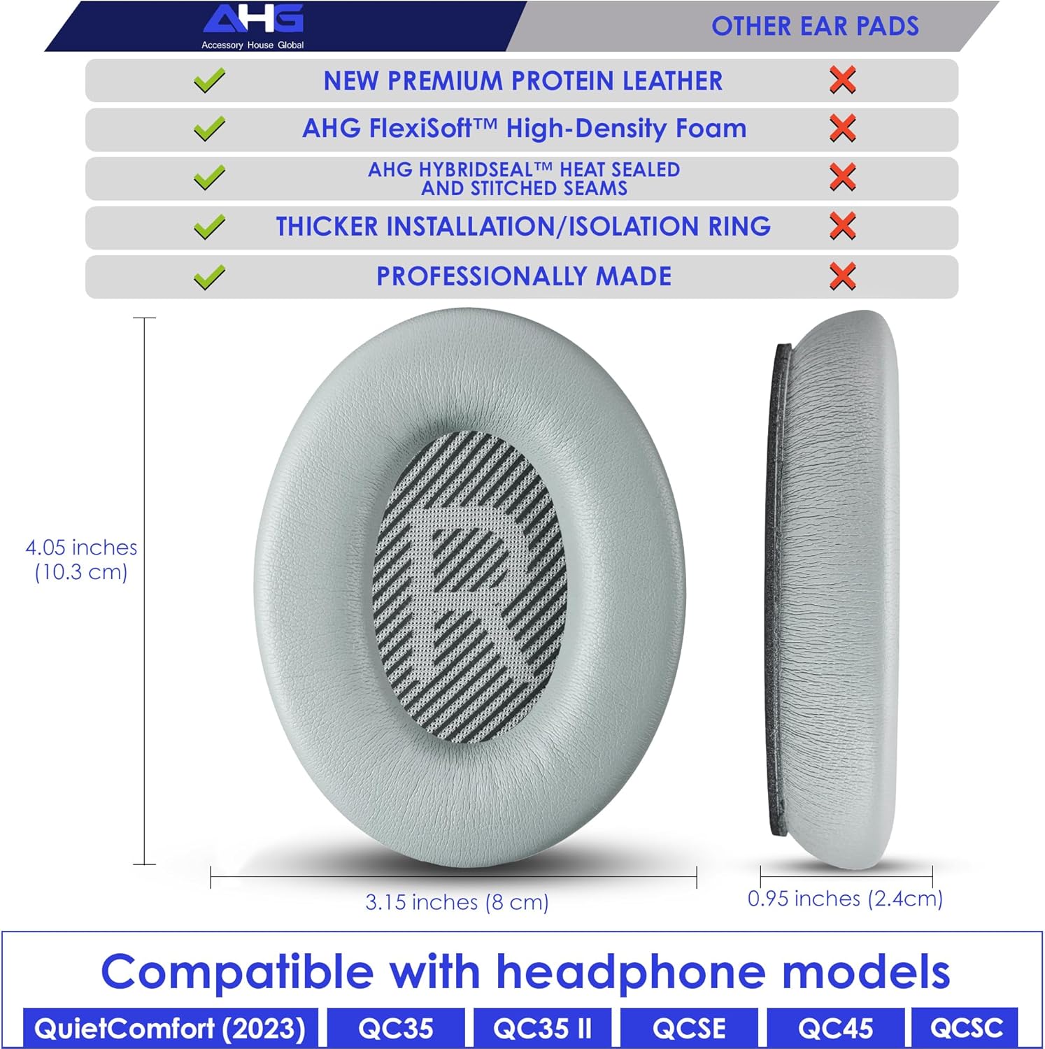 Replacement QC Ear Pad and Headband Pad Kit Cushion. Compatible with Bose QuietComfort (2023) QC45 QC35 QC35 II QC SC QC SE Wireless Noise Cancelling Headphones (Grey)