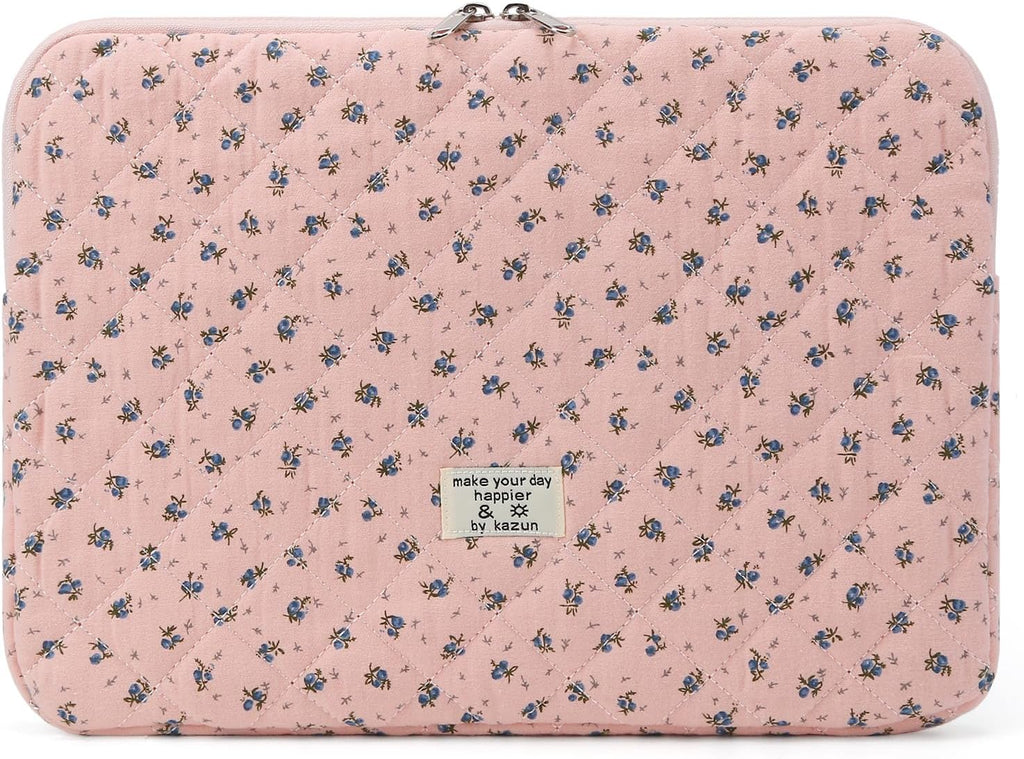 Puffy Laptop Sleeve 13-15.6 Inch Cute Quilted Laptop Protective Case Padded Floral Computer Sleeve for MacBook (A-Dark Pink, 15 Inch)
