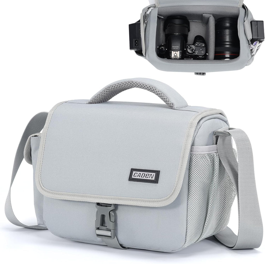 CADeN Camera Bag Case Shoulder Crossbody Bag Compatible for Nikon, Canon, Sony, DSLR SLR Mirrorless Cameras and Lenses (1.0 Grey, Small)