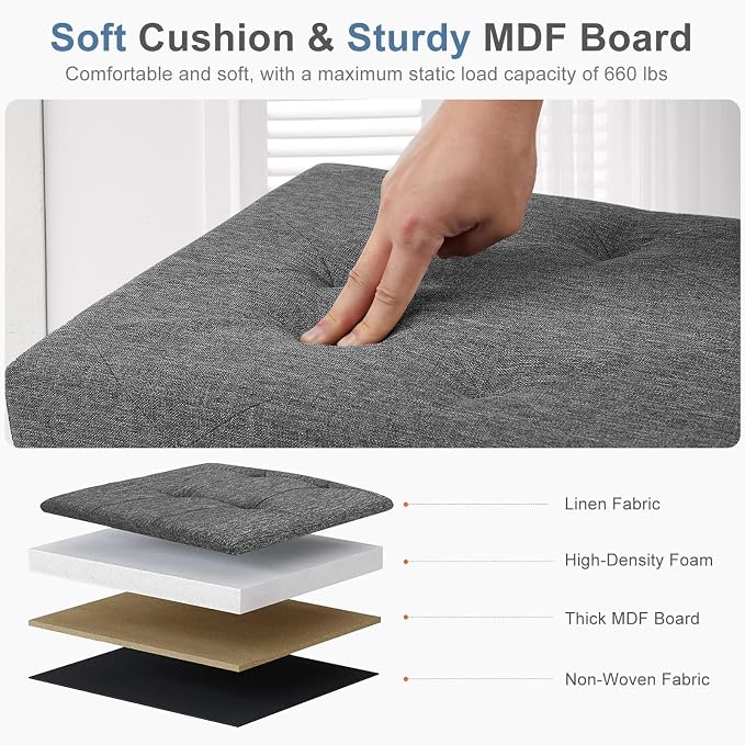 DUMOS 43 Inch Folding Storage Ottoman Bench, Spacious Hidden Organizer - Image 5