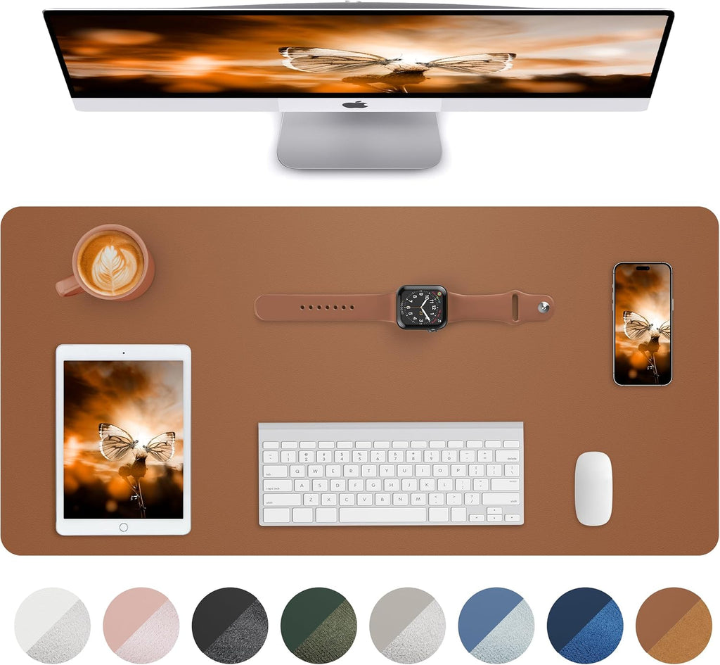 Leather Desk Pad Blotter,Mouse Pad,Office Desk Mat, Non-Slip PU Leather Desk mat,Large Desk mat,Waterproof Keyboard mat for Office/Home/Decor (Brown,35" x 17")
