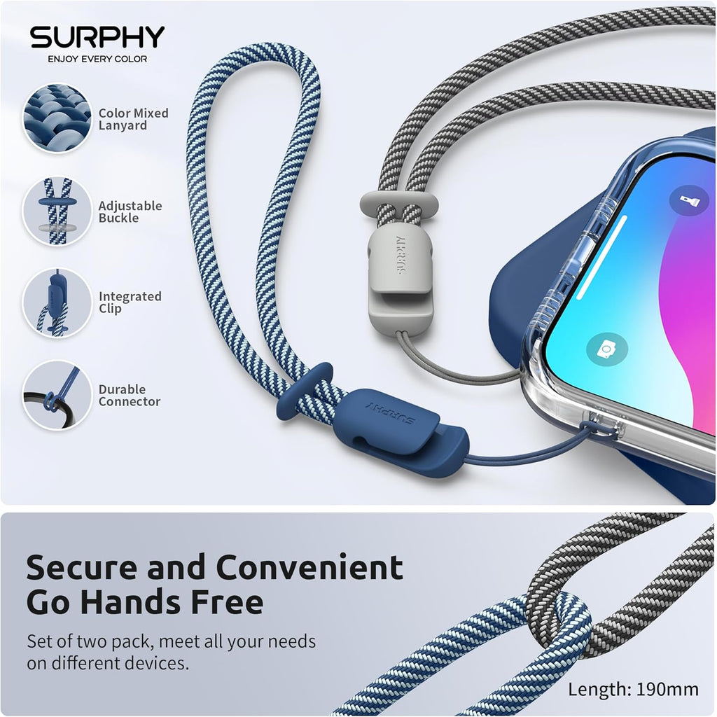 SURPHY 2 Pack Phone Lanyard for Cellphone Case, Phone Wrist Strap for Case, Cellphone Strap with 2-Color Braided, Charm Wrist Lanyard for Women and Men, Blue Jay & Gray