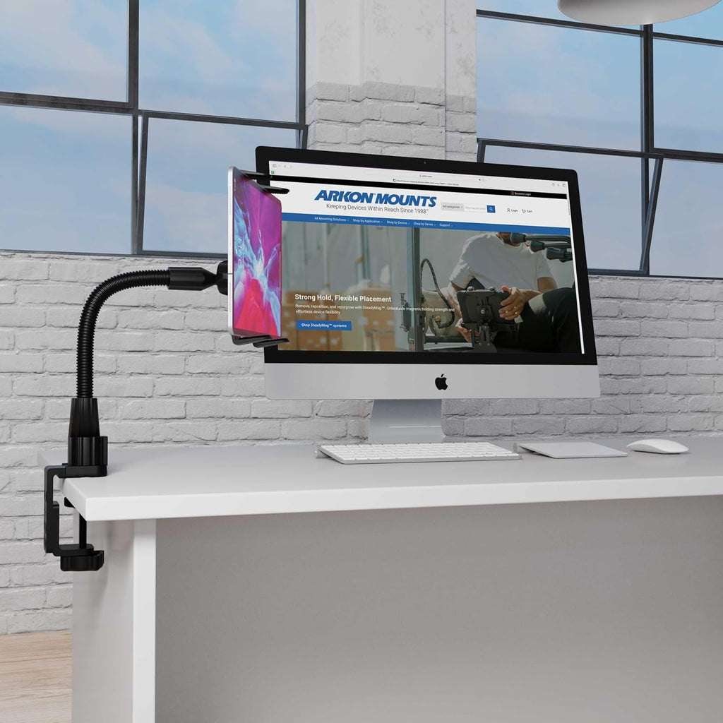 ARKON Mounts - Heavy Duty Tablet Holder with Clamp Mount and 12-Inch Bendable Gooseneck Arm | Versatile Tablet Stand with Easy Install & Durable Support | Securely fits iPad, Galaxy, Note, and more