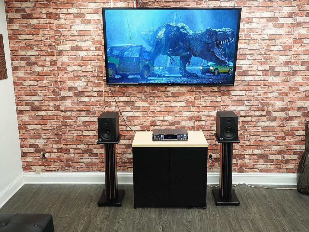 Rockville SS28D Premium 28" Dark Wood Speaker Stands, Solid MDF, Dual Top Plates, 100Lb Capacity, Stable Base for Home Theater & Hi-Fi Audio