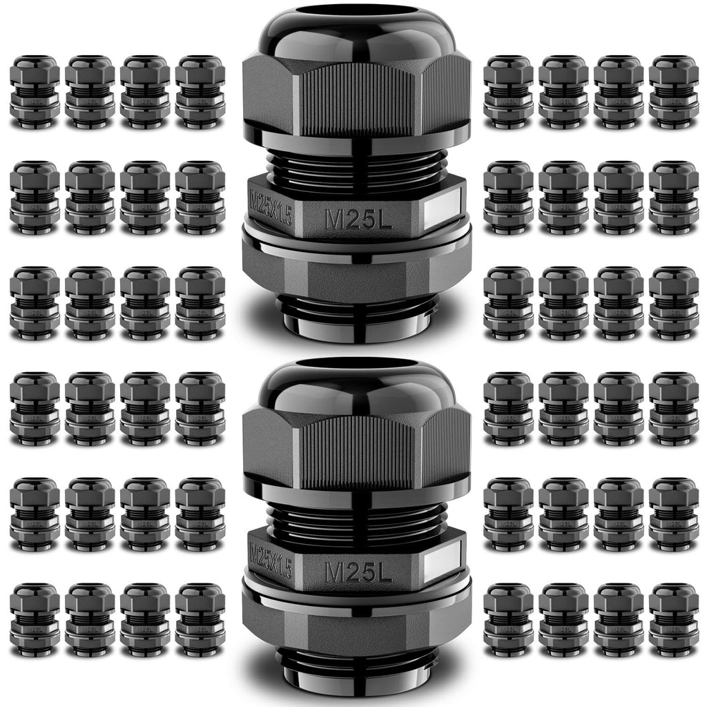 QILIPSU 50pcs M25L Long Thread Cable Gland Waterproof IP68 Nylon Strain Relief Cord Grip Cable Pass Through Wire Connector