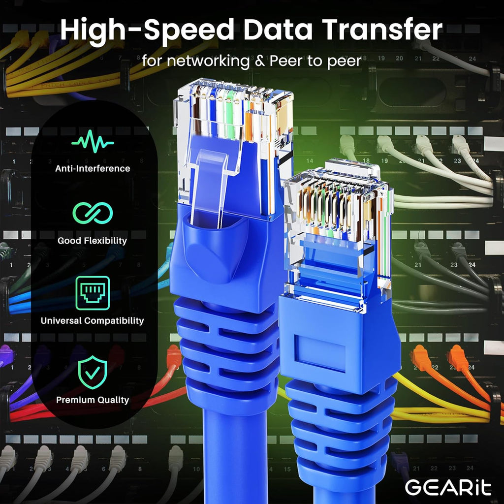 GearIT Cat 6 Ethernet Cable Pack - 24-Pack 4 ft Cat6 Ethernet Patch Cables | RJ45 Network Patch Cable, 10 Gbps Snagless Gold-Plated Connectors - Ethernet Cable Cat 6 for PC, TV, Router - Blue