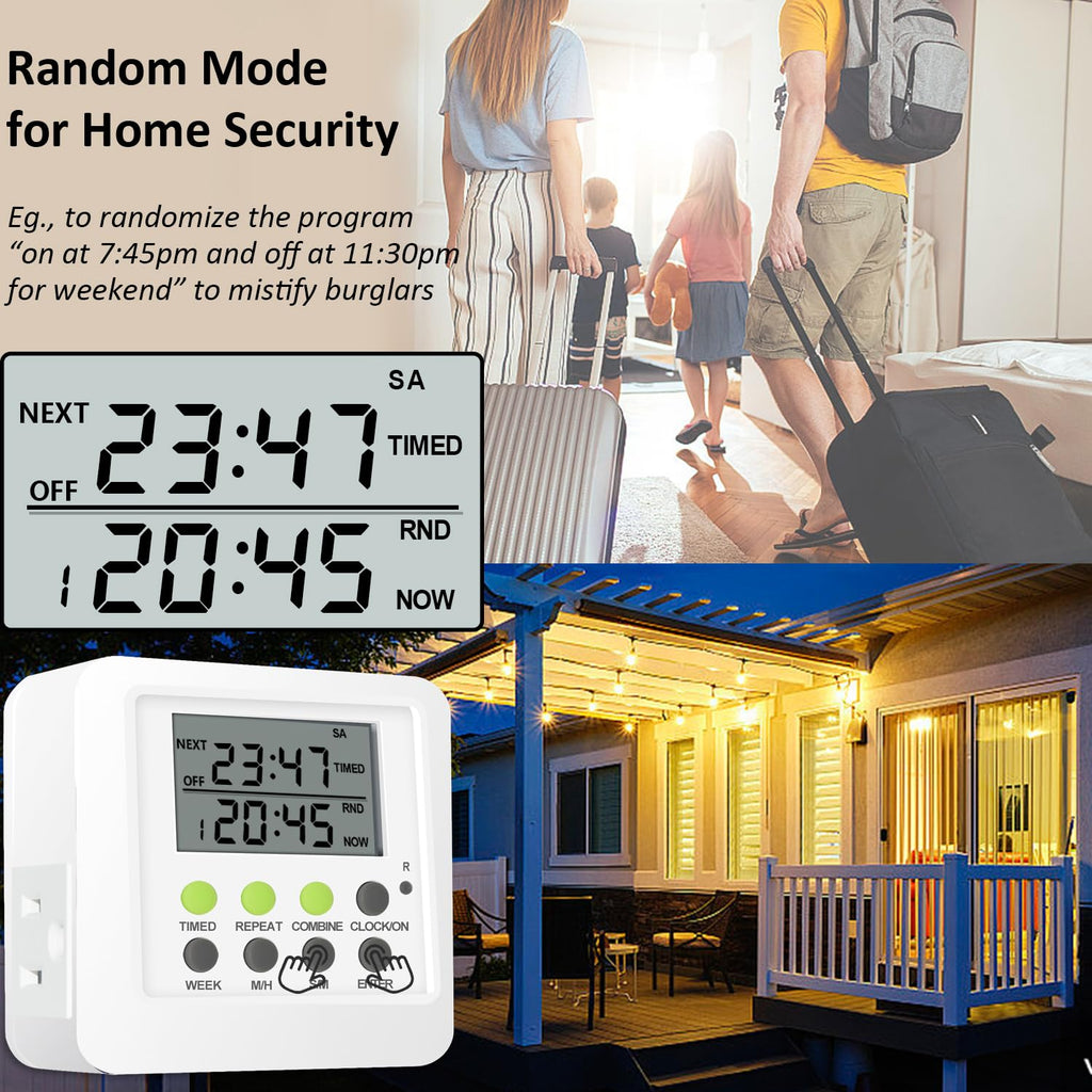 3-in-1 Dual Outlet Timer Plug with Interval Cycle for Indoor, 7 Day 24 Hour Programmable Digital Repeat Timer Switch(15A, 1875W)