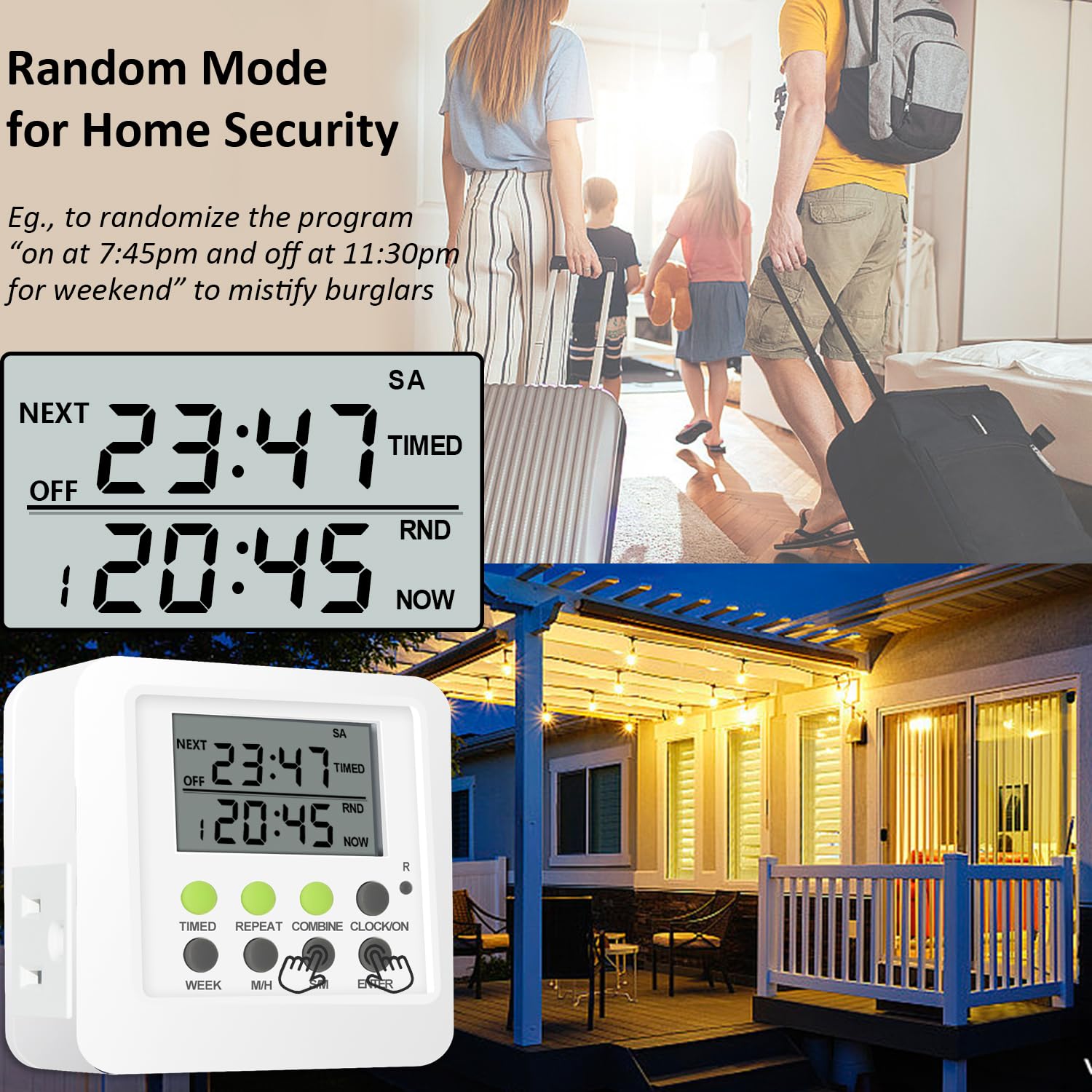 3-in-1 Dual Outlet Timer Plug with Interval Cycle for Indoor, 7 Day 24 Hour Programmable Digital Repeat Timer Switch(15A, 1875W)