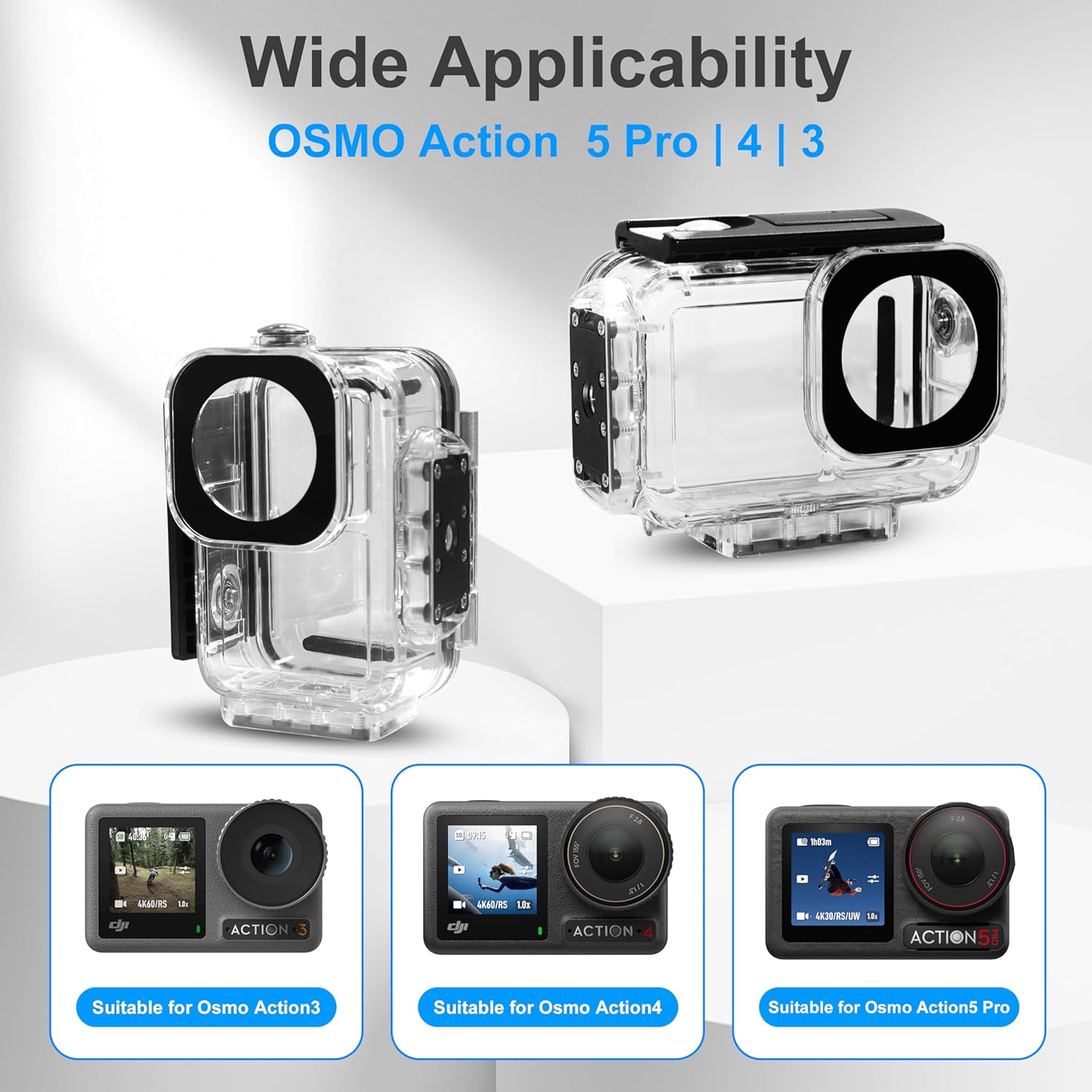 FitStill 196FT/60M Underwater Waterproof Case with Magnetic Quick Release Interface Compatible with DJI Osmo Action 5 Pro Action 4 Action 3,Protective Cover Invisible Diving Action Shell Accessory Kit