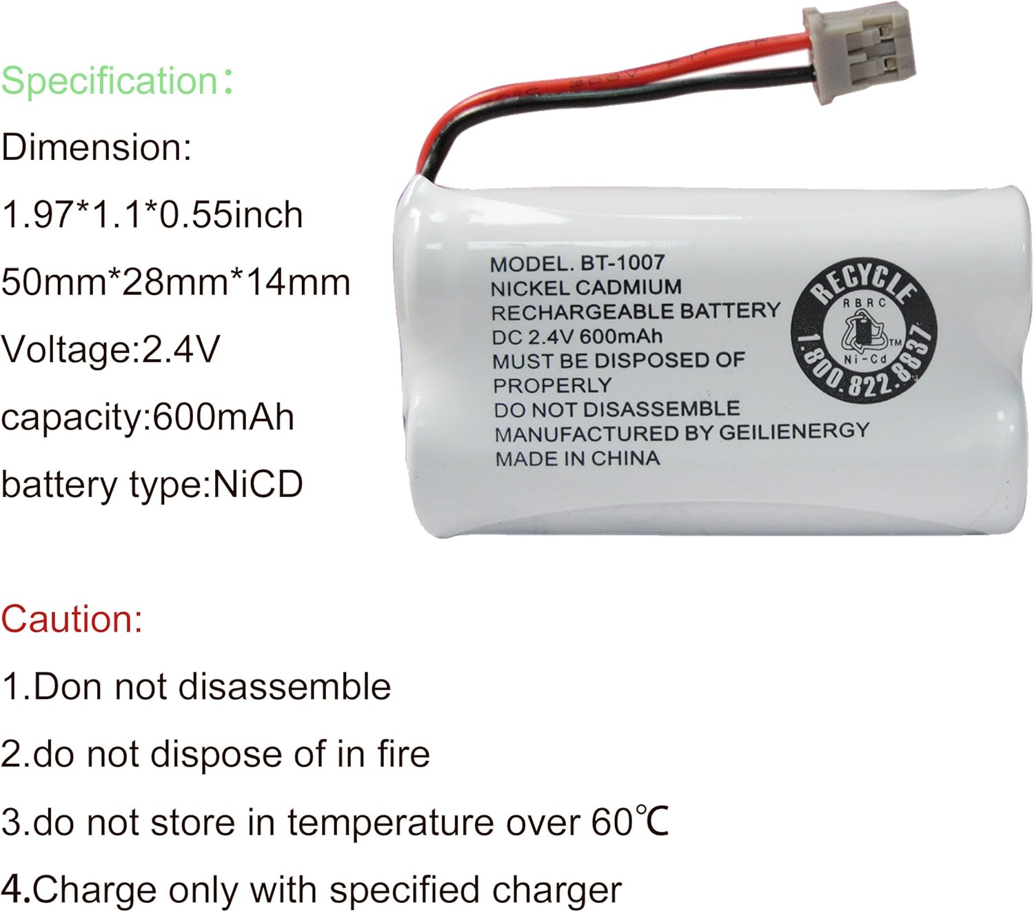 GEILIENERGY BT1007 BT1015 Phone Battery Compatible with BT-1007 BT-1015 BT-904 BBTY0460001 BBTY0510001 DCX150 DECT1500 D1484 HHR-P506 HHR-P506A Handset Cordless Telephone(8 Pack)