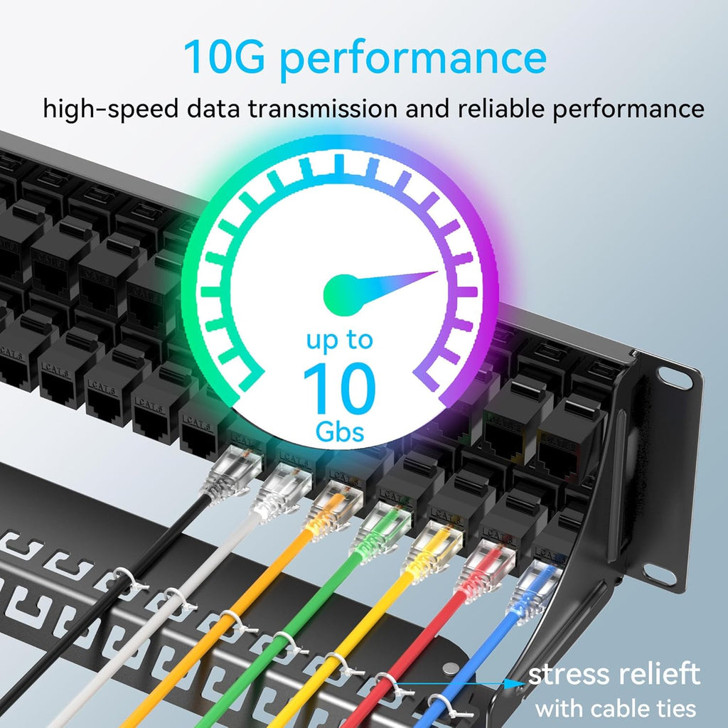 Patch Panel 48 Port Cat6 with Coupler Keystone, Cat6 Network Patch Panel 10G No Punch Down, Time-Saver Ethernet 2U Rj45 Panel with Sturdy Back Bar, 19 Inch Coupler Network Panel