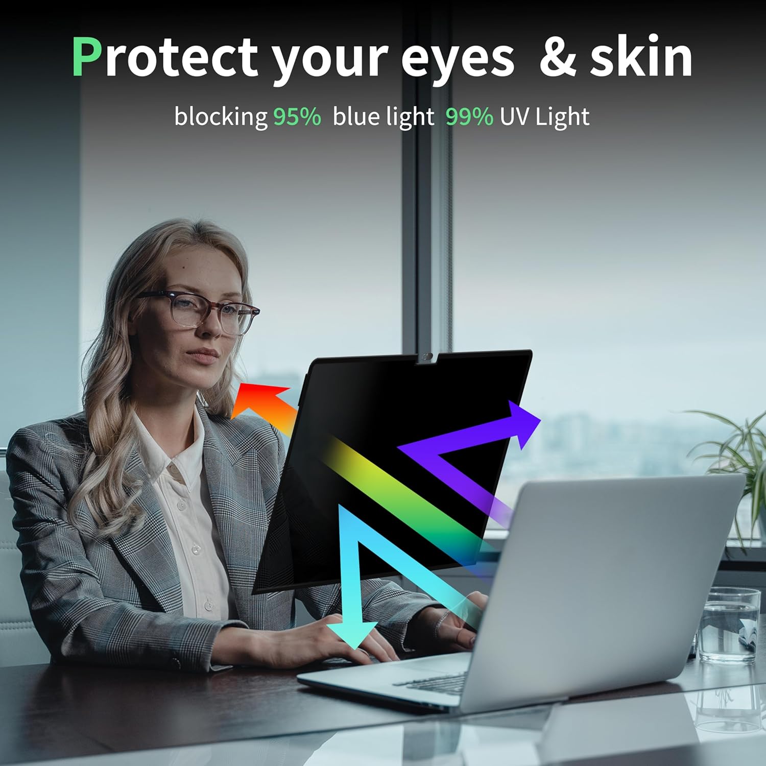 Privacy Screen for MacBook Air 13.6 Inch M2/M3/M4(2022-2025)--A3240/A3113/A2681, Anti Blue Light Glare Filter Removable Computer Protector, Bubble-Free Monitor Shield Black Laptop Film With Camera Cover