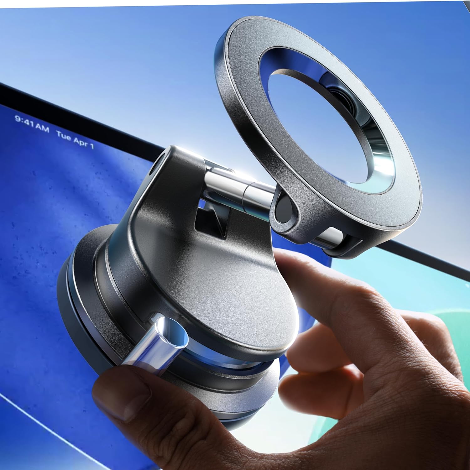 LISEN Suction Cup Phone Mount, Vacuum Magnetic Phone Holder, 360° Adjustable for MagSafe Car Holder Foldable Suction Phone Mount for Car, for Garmin GPS/Mirror/Smooth Surface, for iPhone 16 Pro Max 15