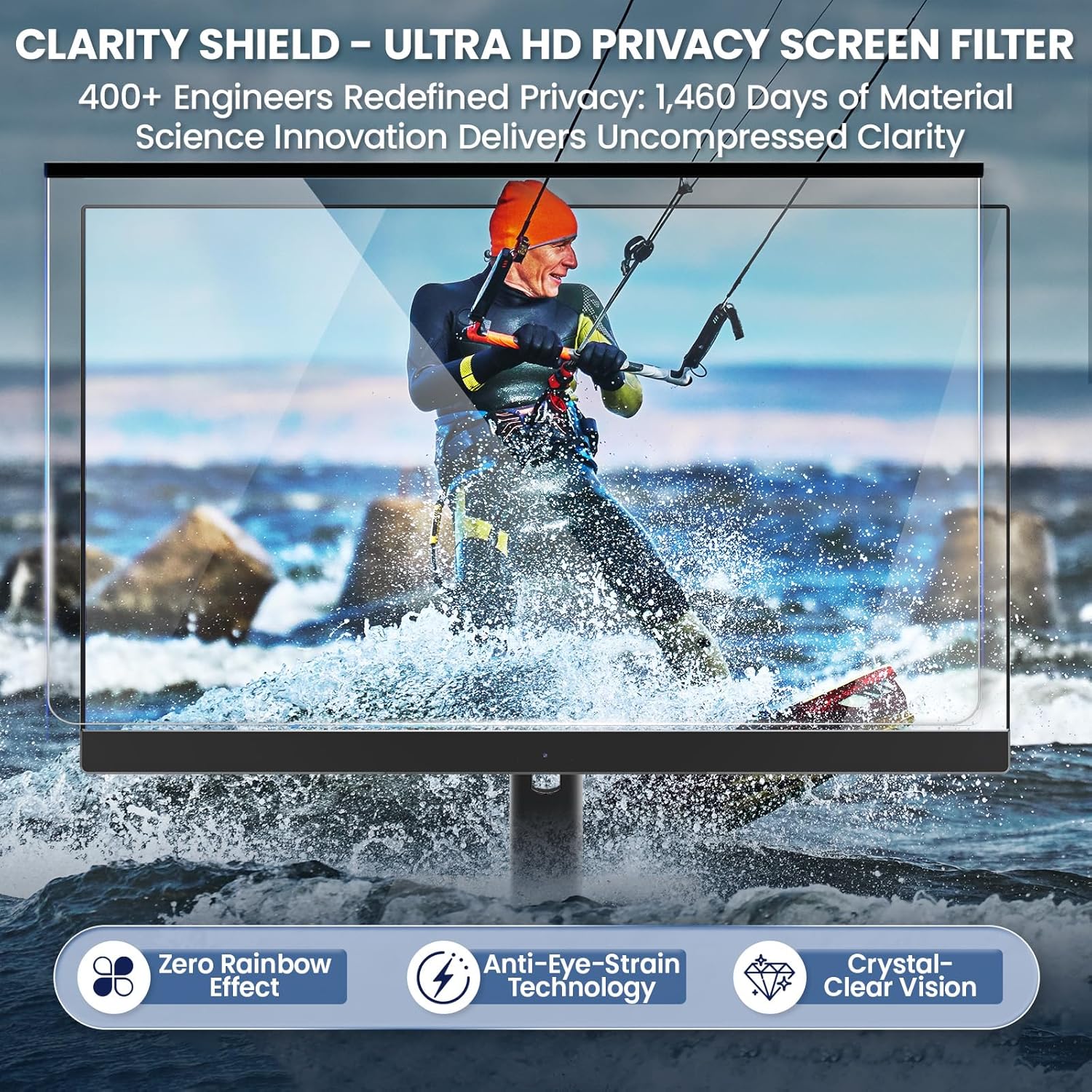 Magnetic Privacy Screen for Frameless Computer Monitor 27 Inch 16:9 Aspect Ratio,Hanging Blue Light Screen Protector Eye Protection Anti-Spy Shield, 27in Removable Privacy Filter
