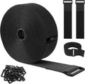 26ft x 2in Heavy Duty Cable Straps with 20pcs Plastic Buckles, Free Cut to Length Cinch Strap, Reusable & Adjustable Hook and Loop Straps for Cable Ties, Cord Organizer, Wire Management