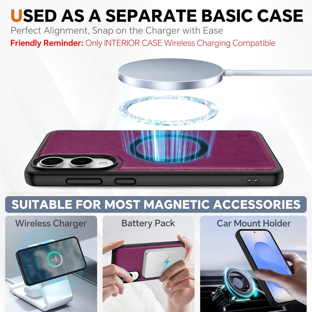 TUCCH Case for Galaxy S25 Edge, [Detachable] 2 in 1 Magnetic PU Leather Wallet Wrist Strap RFID Blocking Wireless Charging 4 Card Holder Kickstand Removable Flip Cover for Galaxy S25 Edge, Plum Purple