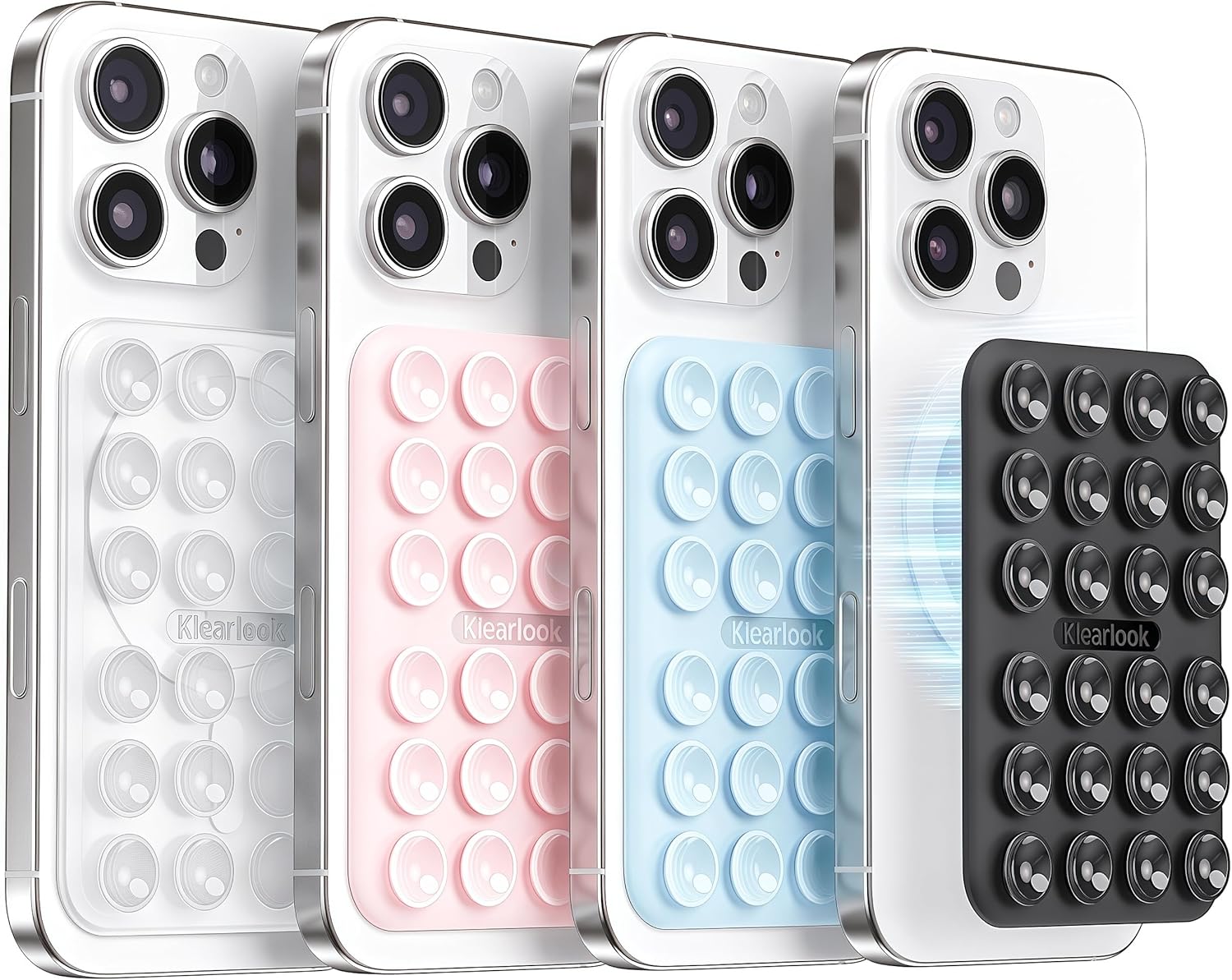 Klearlook 4PCS Magnetic Suction Phone Mount for MagSafe Case, Sticky Phone Grip Holder for iPhone, Removable Hands-Free Selfie/Video for TikTok Influencers, (Clear & Light Pink & Light Blue & Black)