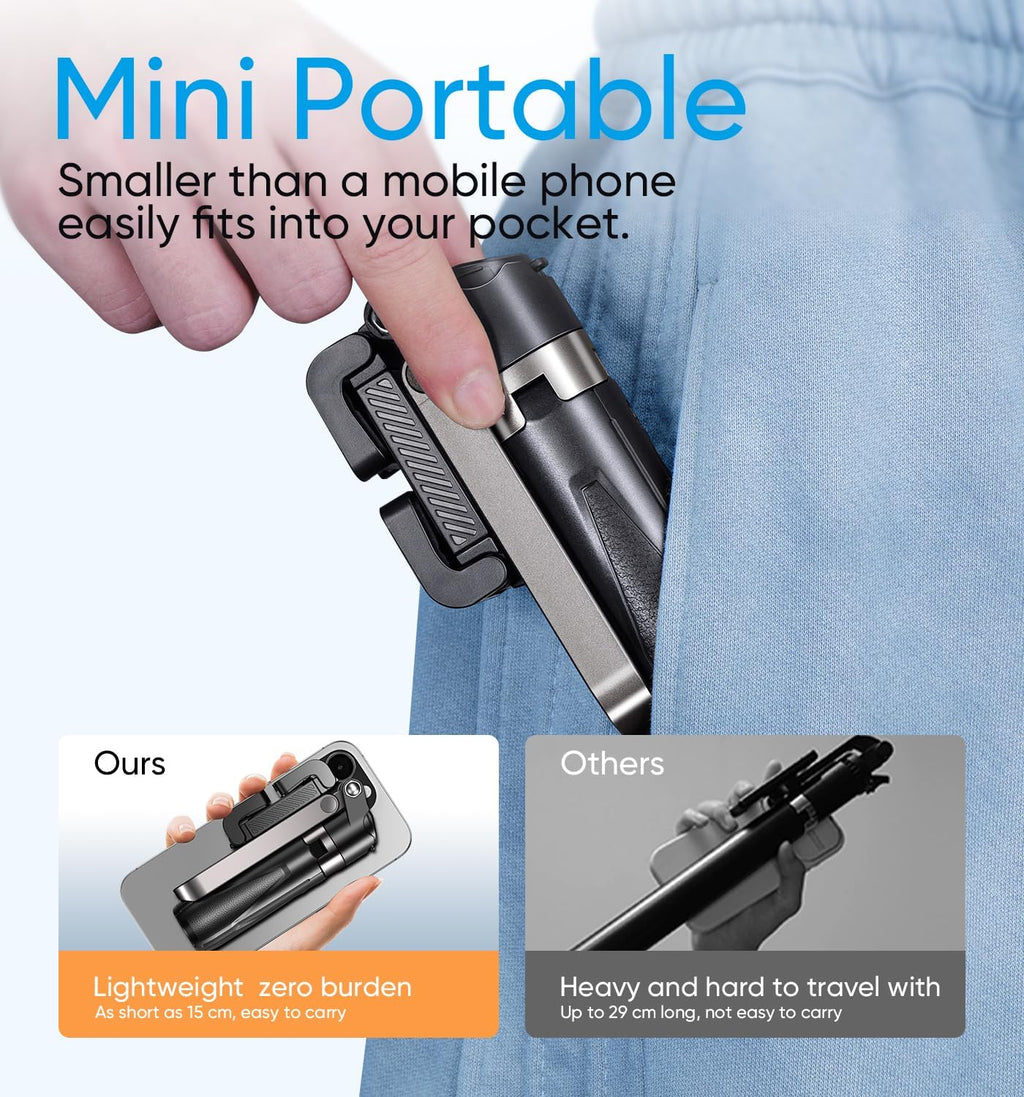 MAGIC JOHN Phone Tripod, Portable Selfie Stick, Pocket Size Tripod for iPhone, Selfie Stick with Wireless Detachable Remote Control & 2 Fill Light for Photograph, Live Streaming, Video Recording