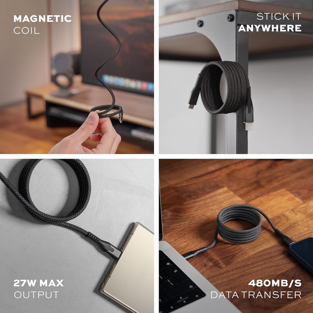 Statik MagStack USB to USB C Cable, Clutter-Free Magnetic Charging Cable, A to Type C Charger Fast Charging Phone Charger Cord, Compatible with iPhone 16 Pro Max, 15, Galaxy S24, 27W 6FT/2M