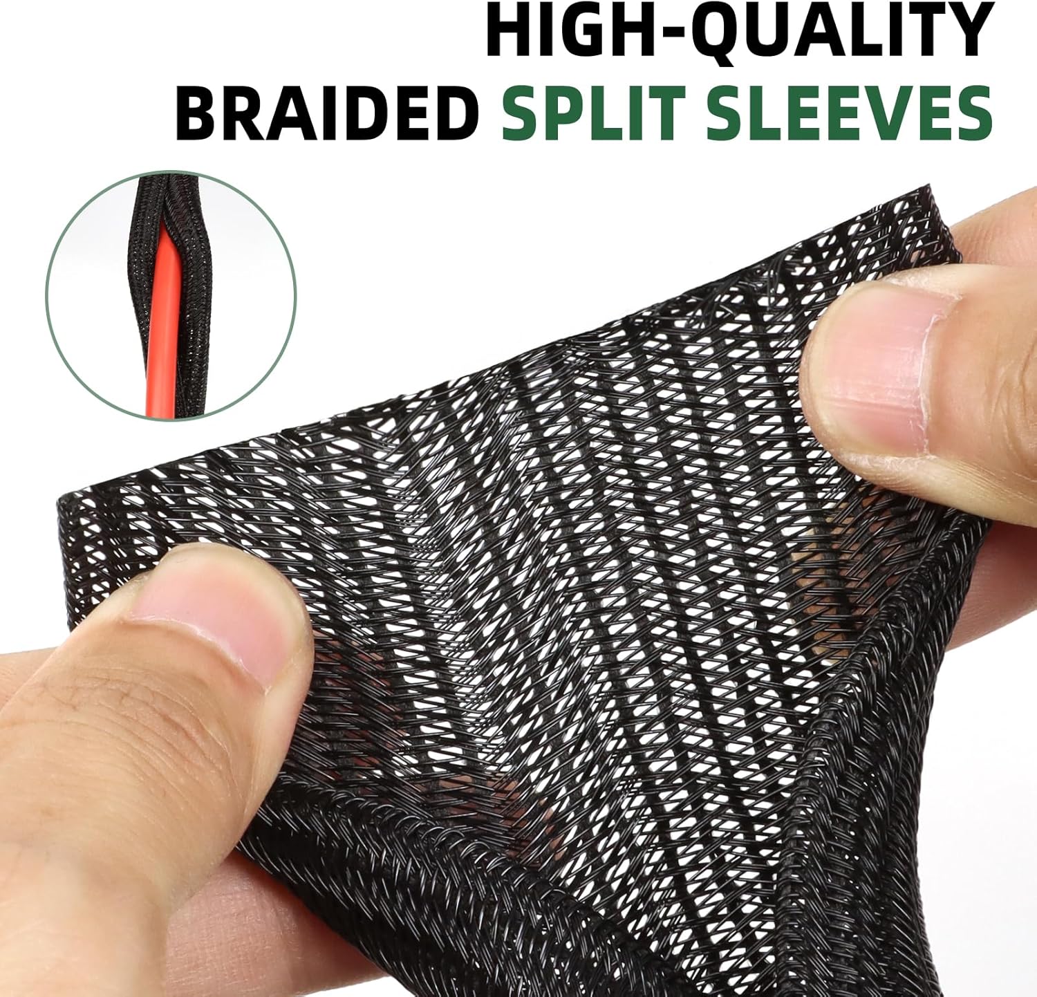 Split Wire Loom Tubing, Cable Protector Sleeve, Braided Cable Management for TV/Computer/Home Theater/Engine Bay, Cord Protectors from Pets No Chew (Black, 1"-25ft)