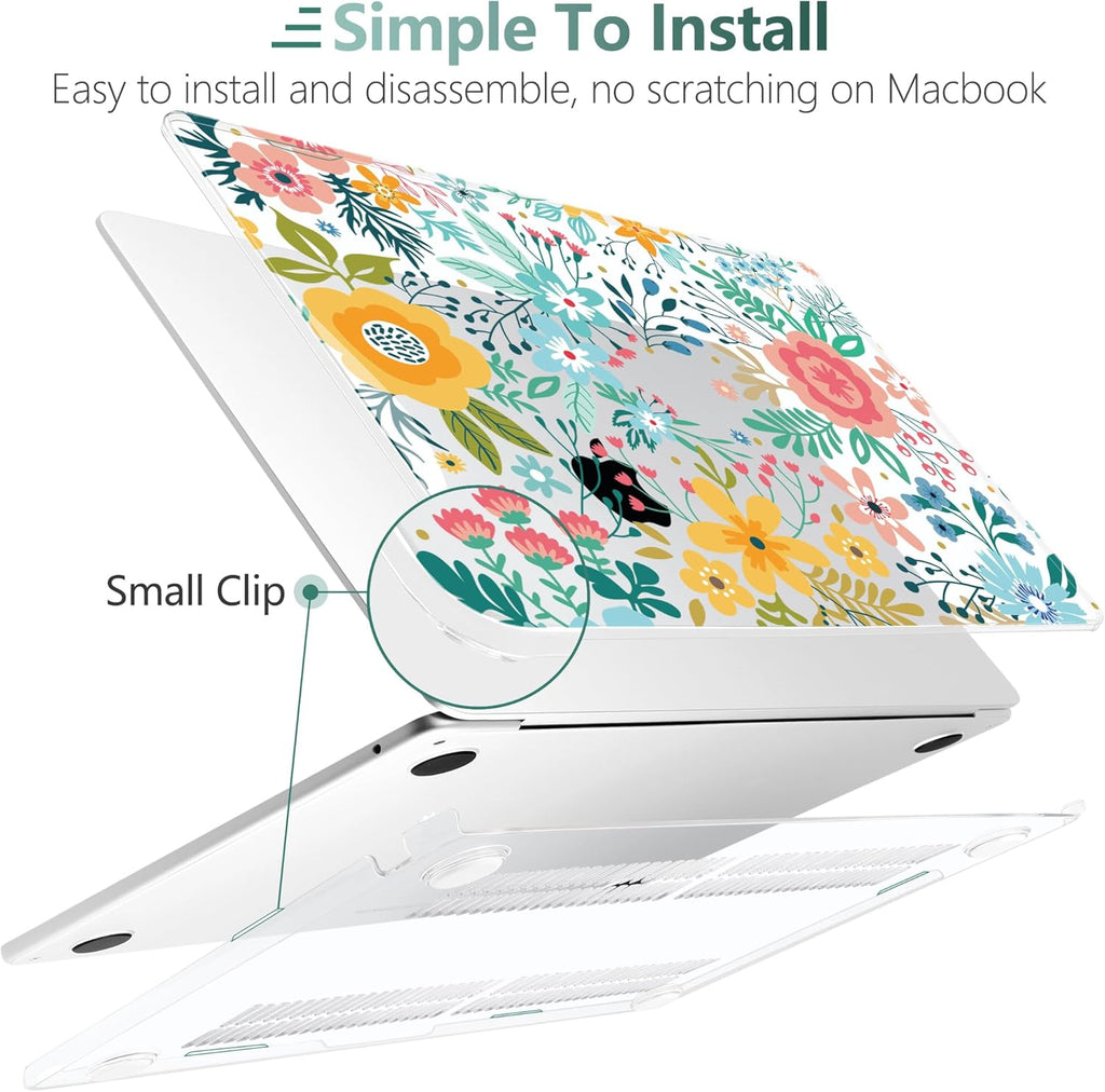 TWOLSKOO for M4 MacBook Air 13.6 inch Case 2025-2022 Release M4 A3240 M3 A3113 M2 A2681, Plastic Hard Shell & Screen Protector & Keyboard Cover & Trackpad Film, Abstract Flower