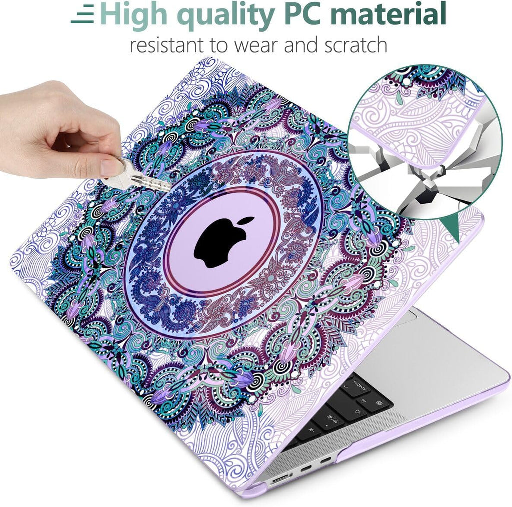 TWOLSKOO Compatible with M4 MacBook Air 15 inch Case 2025-2023 Released Model M4 A3241 M3 A3114 M2 A2941, Plastic Hard Shell & Screen Protector & Keyboard Cover & Trackpad Film, Purple Mandala