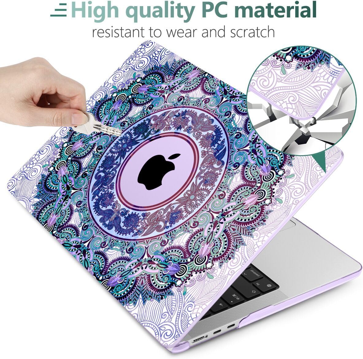 TWOLSKOO Compatible with M4 MacBook Air 15 inch Case 2025-2023 Released Model M4 A3241 M3 A3114 M2 A2941, Plastic Hard Shell & Screen Protector & Keyboard Cover & Trackpad Film, Purple Mandala