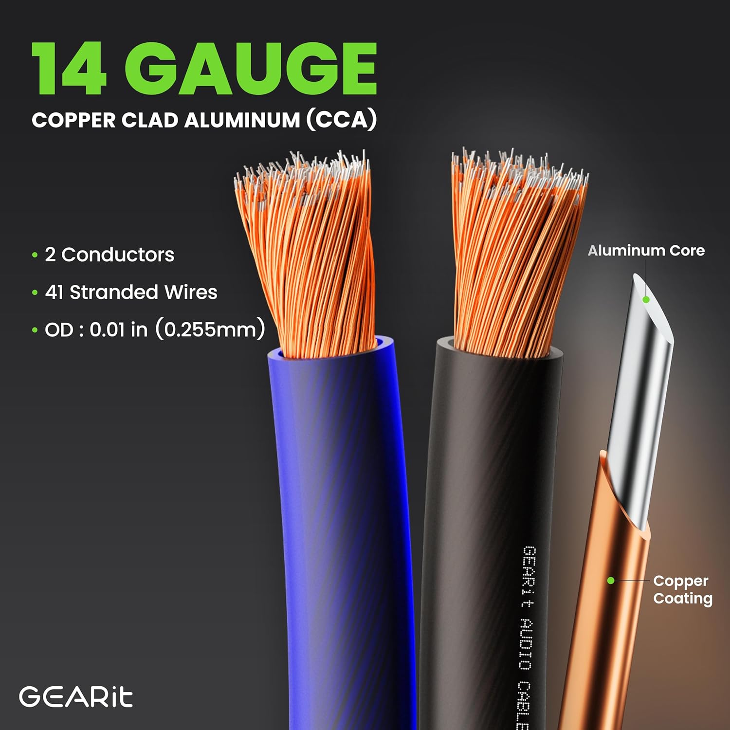 GEARit Speaker Wire 14 Gauge, Speaker Cable 100ft for Car Audio, Home Theater, CCA(Black Blue)