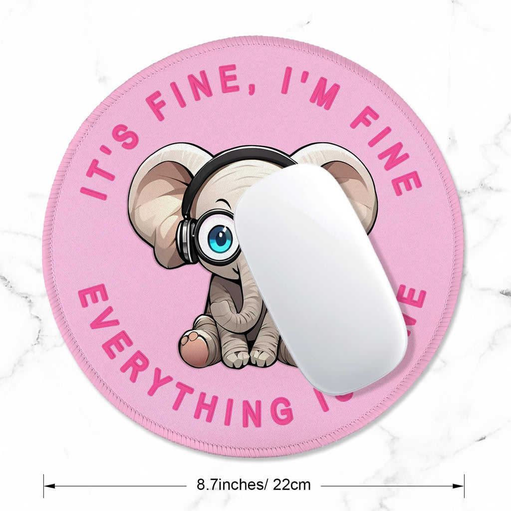 ITNRSIIET Round Mouse Pad with Stitched Edge Premium-Textured Waterproof Non-Slip Rubber Base Desktop Protection Mat Diameter 8.7 inches, Pink Pretty Elephant