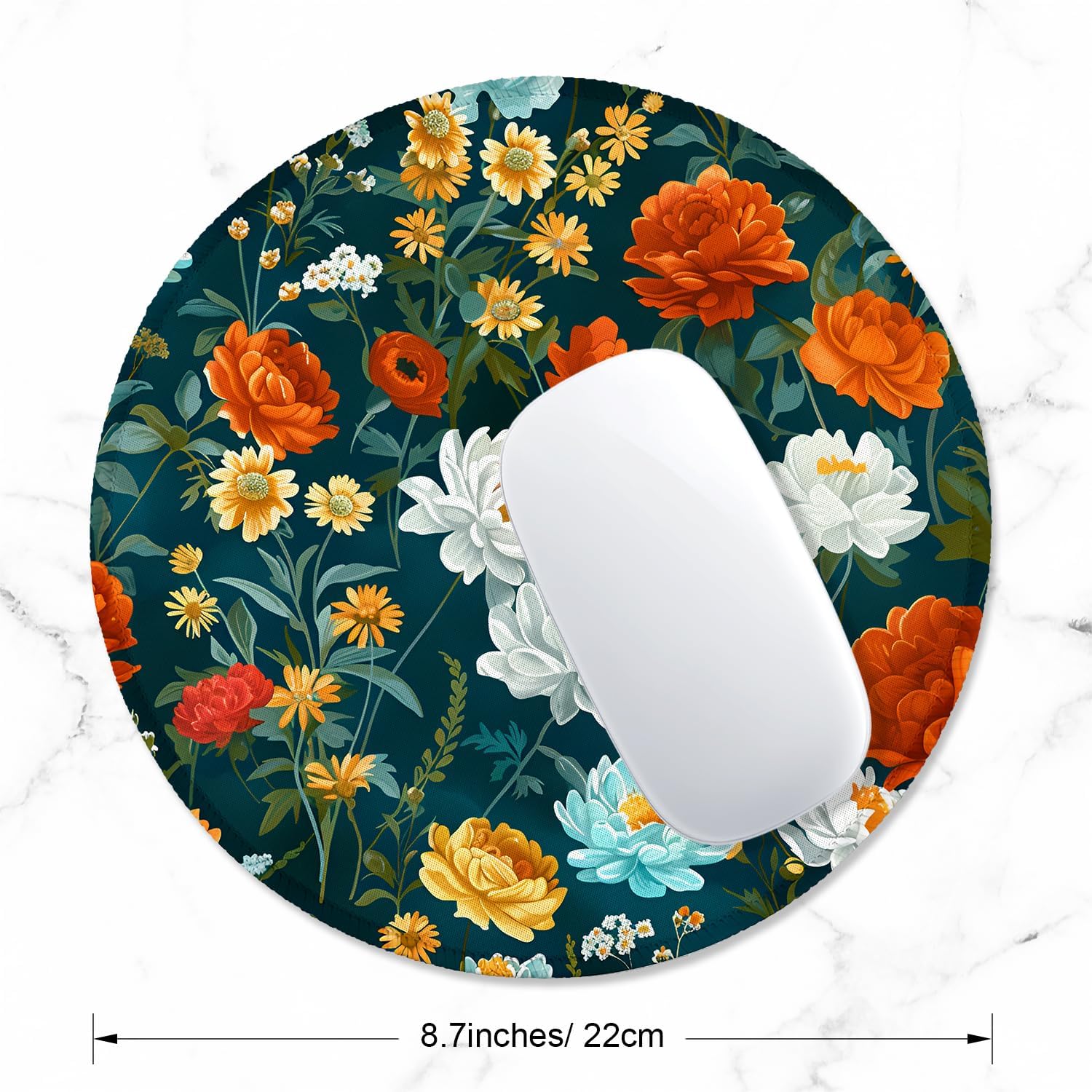 ITNRSIIET Round Mouse Pad with Stitched Edge Premium-Textured Waterproof Non-Slip Rubber Base Desktop Protection Mat Diameter 8.7 inches, Beautiful Flowers