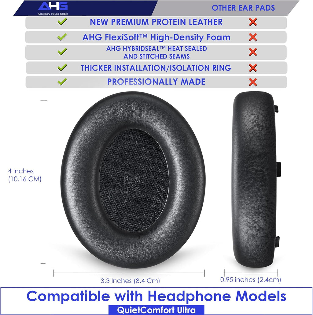 QC Ultra Replacement Ear pad and Headband Pad Kit Cushion Compatible with Bose QuietComfort Ultra Wireless Headphones (Black). Easy DIY Installation + Great Comfort
