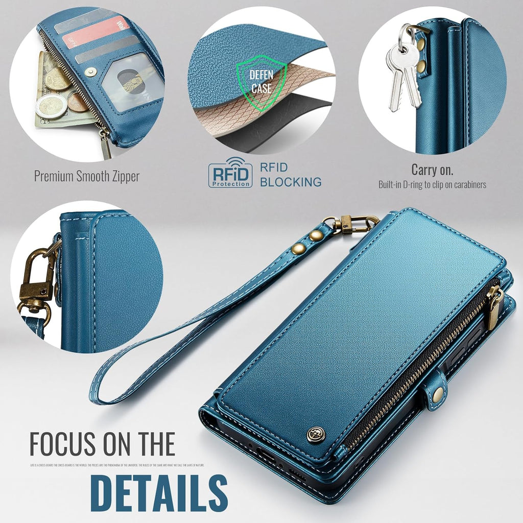 Defencase for Galaxy A26 5G Case Wallet with RFID Blocking Card Holder for Women Men, Fashion PU Leather Magnetic Snap Flip Zipper Wrist Strap Wallet Phone Case for Samsung Galaxy A26 5G, Dark Blue