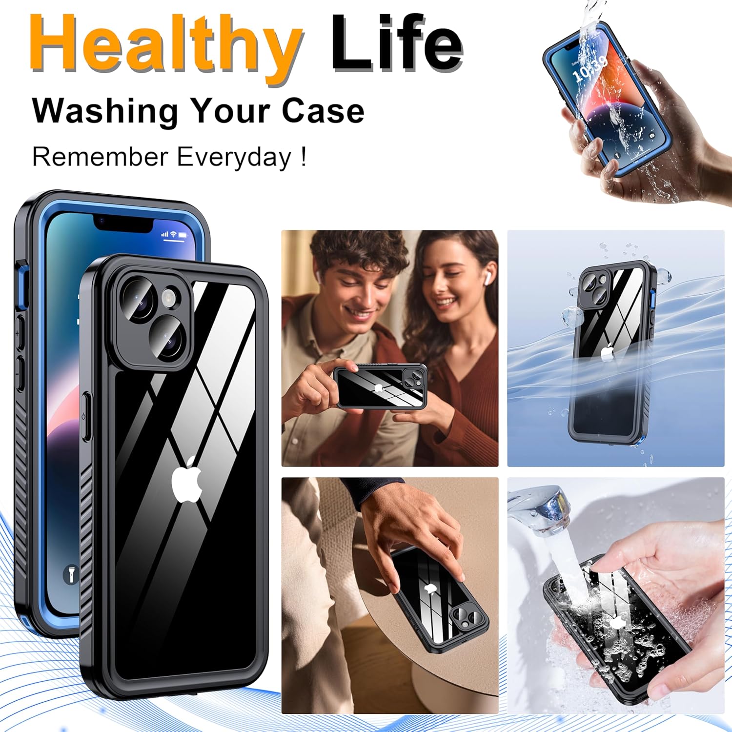 for iPhone 14 Case Waterproof - Built-in Privacy Screen Protector & HD Screen Protector [IP68 Underwater] Shockproof Dustproof Full Body Protection iPhone 14 Phone Case Blue