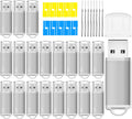 USB Thumb Drive 2GB Flash Drives 20 Pack, Nicepicten Memorias USB 2.0 Memory Stick Fat Flash Zip Drive 2 GB Jump Drives Multipack Pendrive with Landards and Lables (Sliver 2GB, 20 Pieces)
