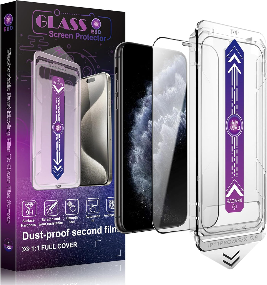 2 Pack Screen Protector Tempered Glass for iPhone 11 Pro and iPhone XS/X 5.8-Inch, Auto Dust Removal, No Bubbles, High Definition Clear, Easy Installation