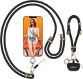 Universal Phone Lanyard with Wrist Strap, Adjustable Crossbody Cell Phone Lanyard Neck Strap and Wristlet Strap with 2 Lobster Clips, Phone Tether Patches and Phone Straps (Black/Gold, 2 Pack)