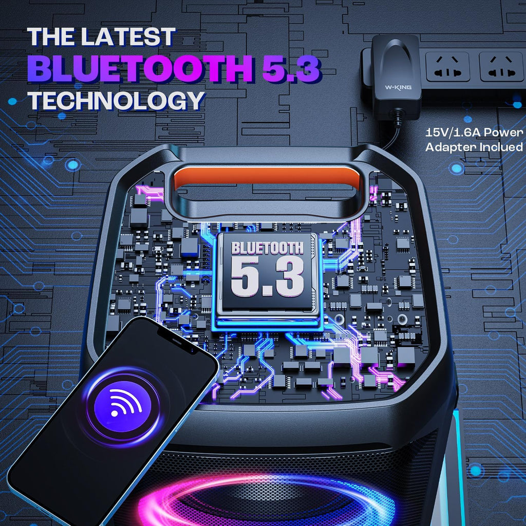 W-KING Large Bluetooth Speaker, 240W Peak Loud Boom Box 2×5.25" Subwoofers & 115dB Deep Bass, IPX6 Waterproof, Wireless Speakers, 24H, For Outdoor Party, Mic&Guitar Input, RGB Lights,Echo, EQ, TF, AUX