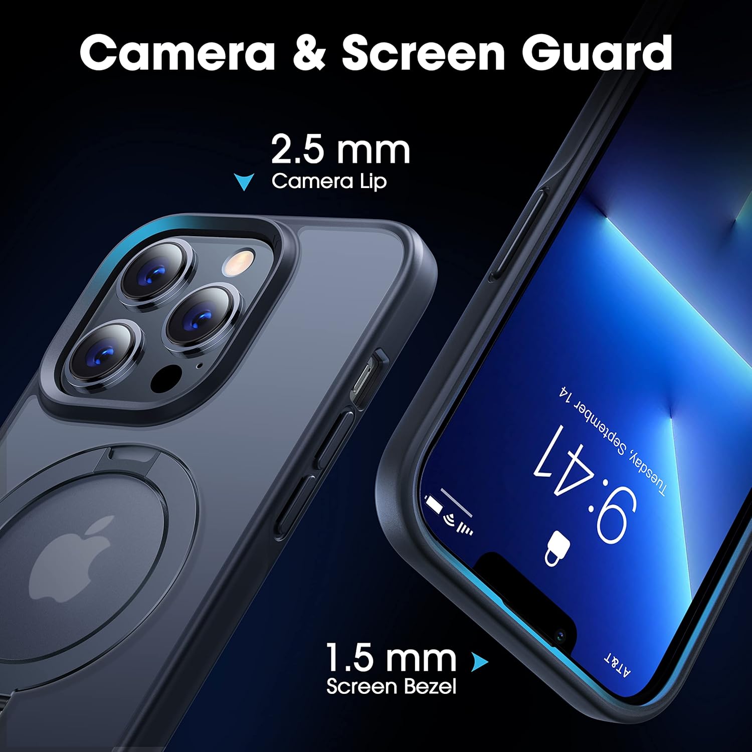 CASEKOO Designed for iPhone 13 Pro Max Case with Magnetic Invisible Stand [Military Drop Protection] [Compatible with MagSafe] Shockproof Translucent Matte Slim Promax Phone Cover 6.7", Black