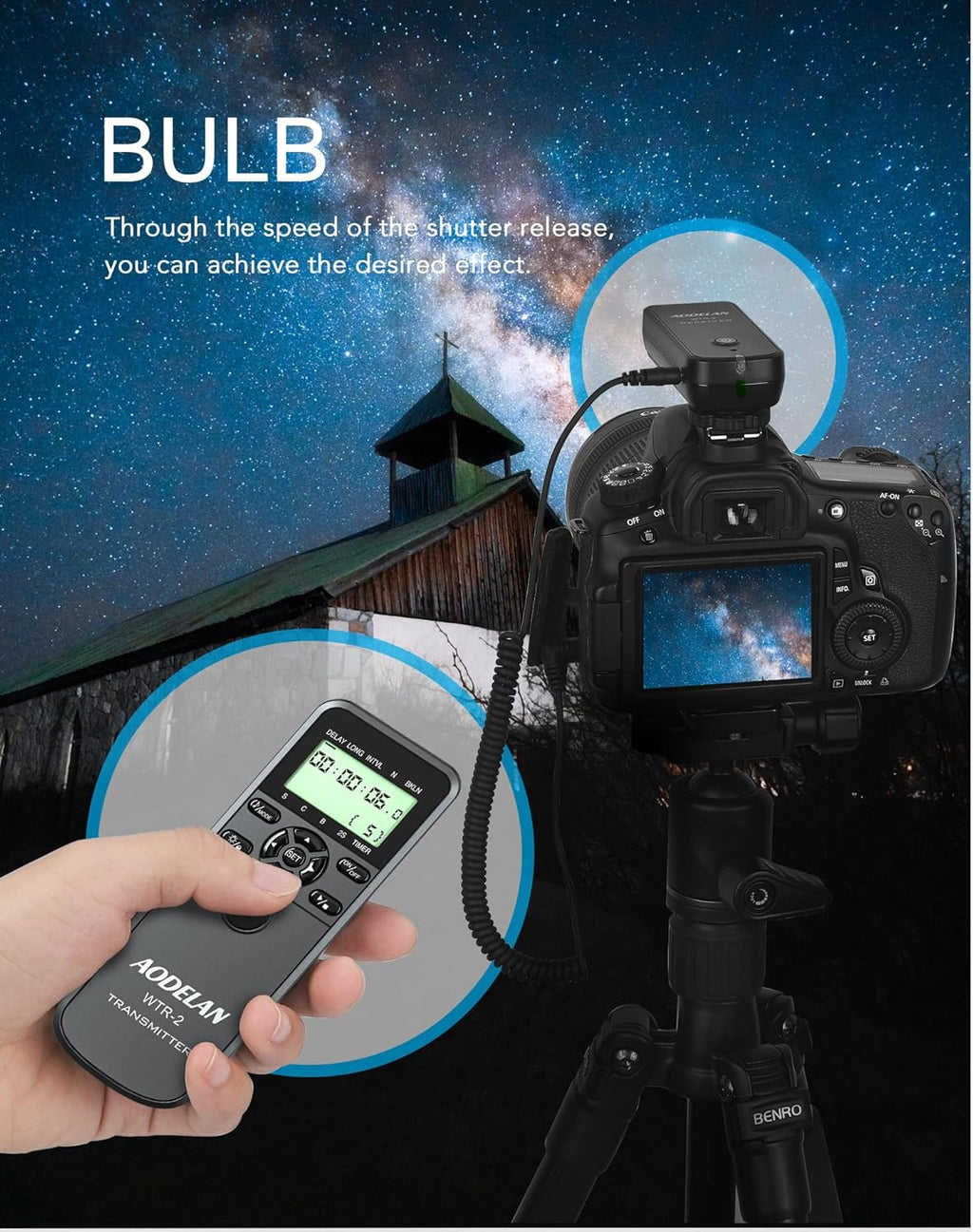 Camera Wireless Remote Shutter Release, Long Exposure Timelapse Remote Control Compatible with Canon 6D Mark II 7D 7D Mark II 5D Mark IV; Replaces Canon RS-80N3 Shutter Release Cords