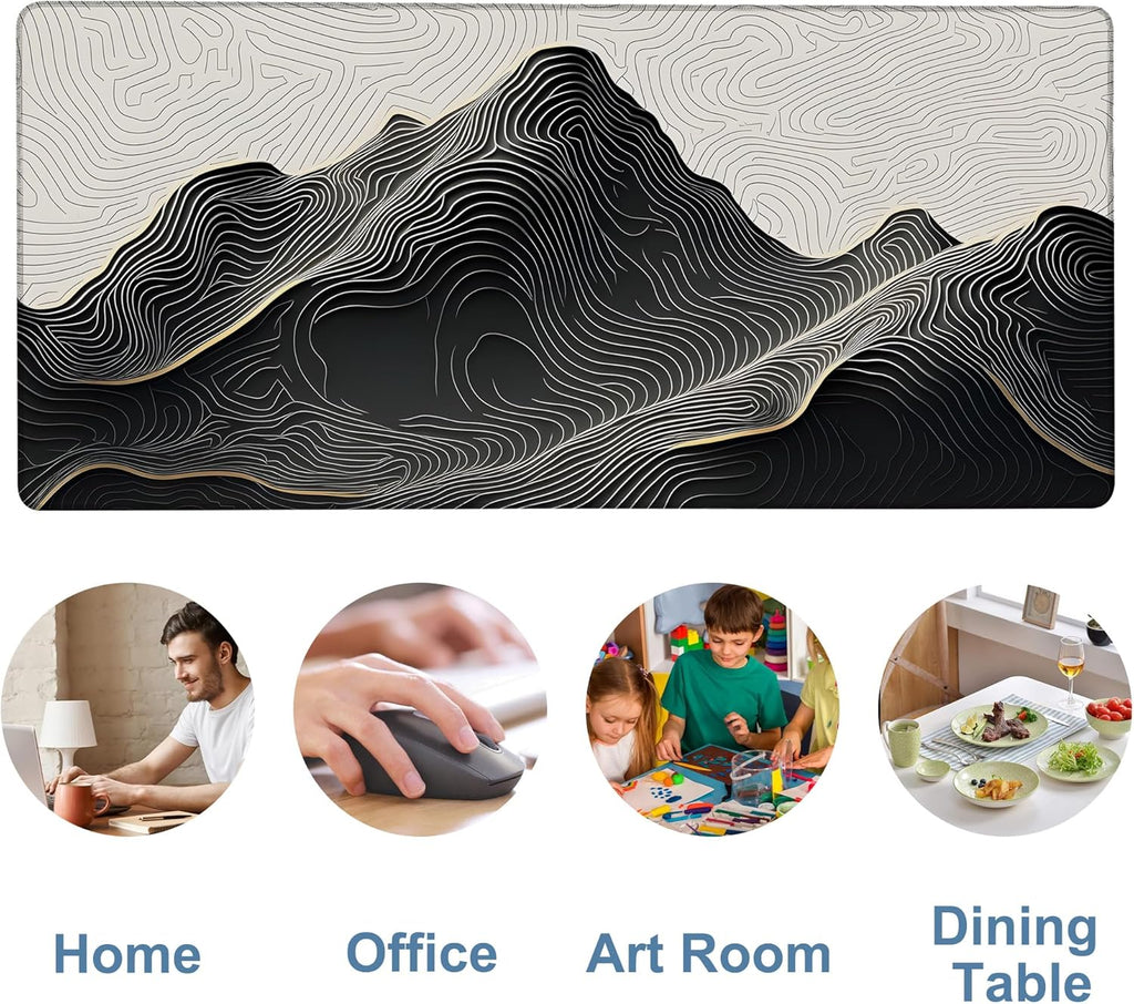 Gaming Desk Pad Large Extra Length Abstract Lines Mouse Pad Keyboard Laptop Non-Slip Waterproof with Rubber Base Thick Stitched Edge Mouse Mat for Office Home 35.4 x 15.7 Inches