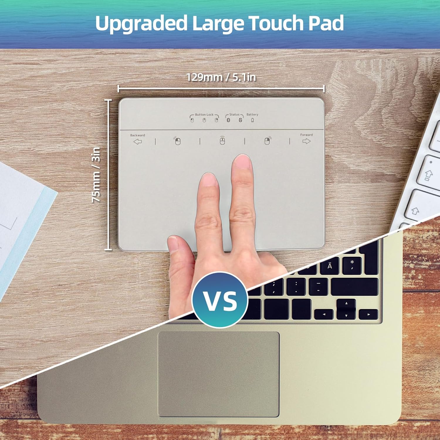 Wired & Wireless Metal Touchpad for PC Computer & Laptop, Rechargeable Trackpad Travel-Friendly Bluetooth & USB Mouse Pad for Windows 7/10/11, Silver