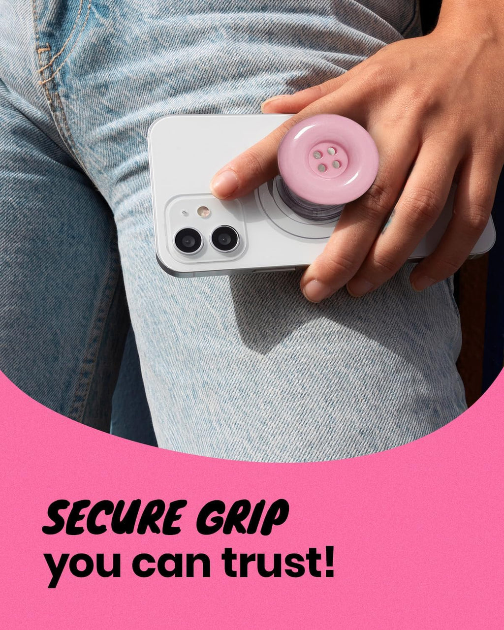 Solid Color Button Phone Grip – Minimalist Design, Durable and Lightweight, Grip and Stand for Smartphones (Baby Pink, Magnetic Type)